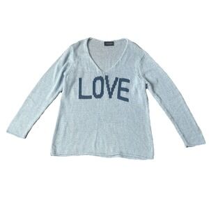 Wooden Ships Love Sweater Womens M/L Blue Open Knit Pullover V Neck Lightweight